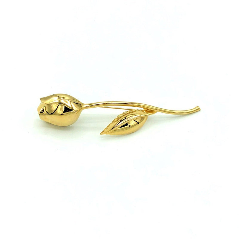 Gold Givenchy Long Stem Rose Vintage Brooch Pin - 24 Wishes Vintage Jewelry