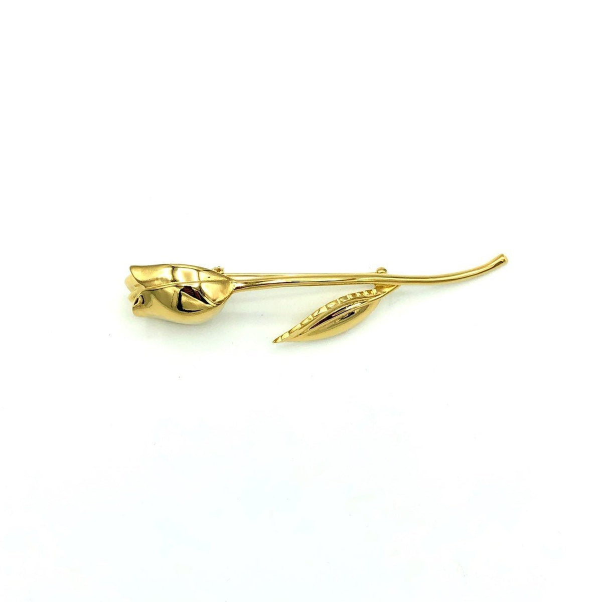 Gold Givenchy Long Stem Rose Vintage Brooch Pin - 24 Wishes Vintage Jewelry