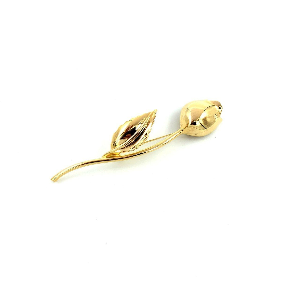 Gold Givenchy Long Stem Rose Vintage Brooch Pin - 24 Wishes Vintage Jewelry