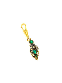 Gold & Green Rhinestone Victorian Revival Charm - 24 Wishes Vintage Jewelry