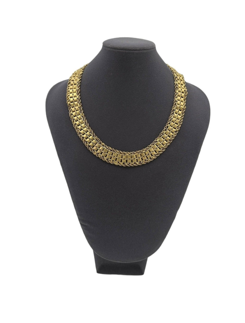 Gold Hobe Basketweave Chain Collar Necklace - 24 Wishes Vintage Jewelry