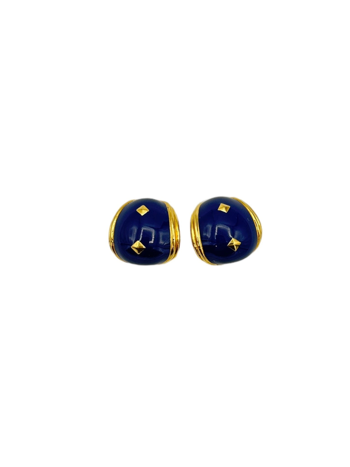 Gold Ivana Blue Enamel Statement Half Hoop Clip - On Earrings - 24 Wishes Vintage Jewelry