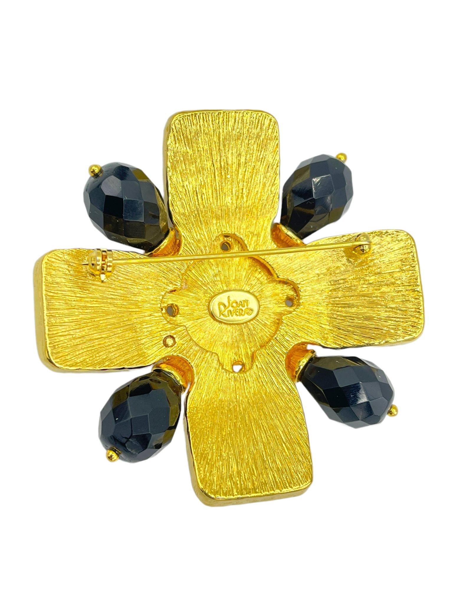 Joan Rivers Faux Black Onyx Crystal Couture Maltese Cross Gold Tone deals Brooch