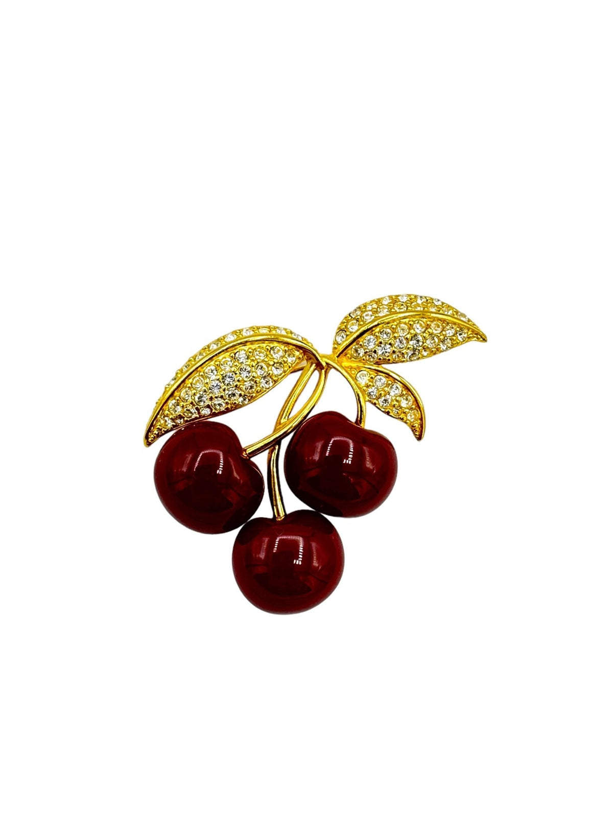 Gold Joan Rivers Red Cherries Vintage Brooch - 24 Wishes Vintage Jewelry