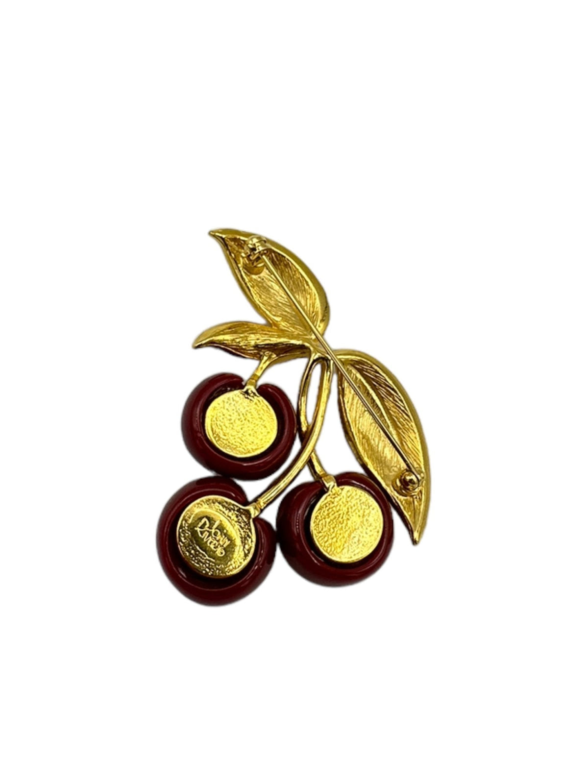 Gold Joan Rivers Red Cherries Vintage Brooch - 24 Wishes Vintage Jewelry