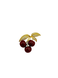 Gold Joan Rivers Red Cherries Vintage Brooch - 24 Wishes Vintage Jewelry