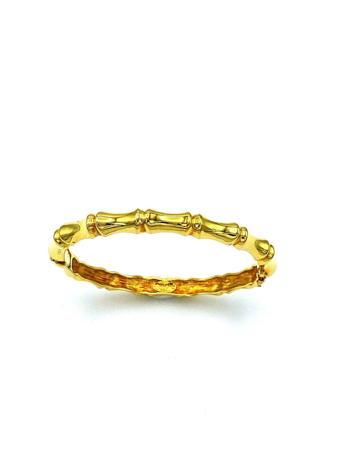 Gold Joan Rivers Thin Bamboo Vintage Hinged Bangle Bracelet - 24 Wishes Vintage Jewelry