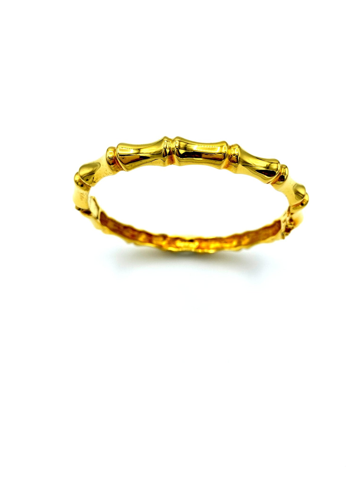 Gold Joan Rivers Thin Bamboo Vintage Hinged Bangle Bracelet - 24 Wishes Vintage Jewelry