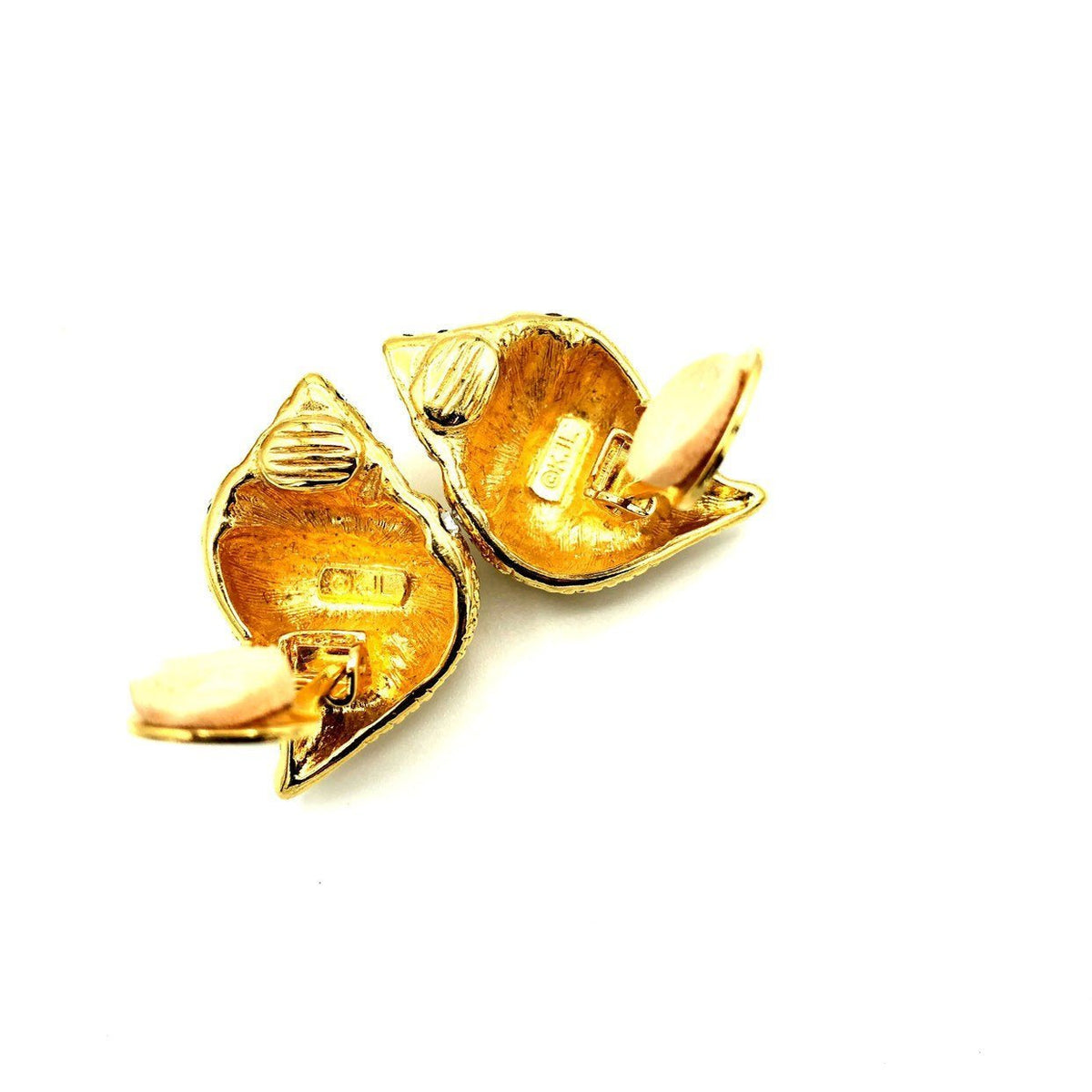 Gold Kenneth Jay Lane Conch Seashell Brooch & Earring Jewelry Set - 24 Wishes Vintage Jewelry