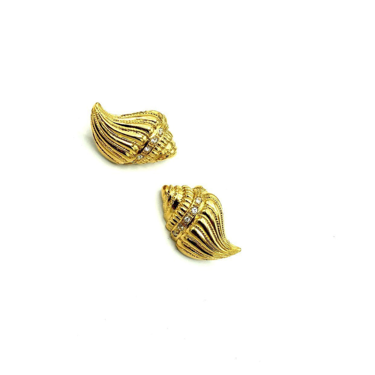 Gold Kenneth Jay Lane Conch Seashell Clip - On Earrings - 24 Wishes Vintage Jewelry