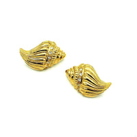 Gold Kenneth Jay Lane Conch Seashell Clip - On Earrings - 24 Wishes Vintage Jewelry