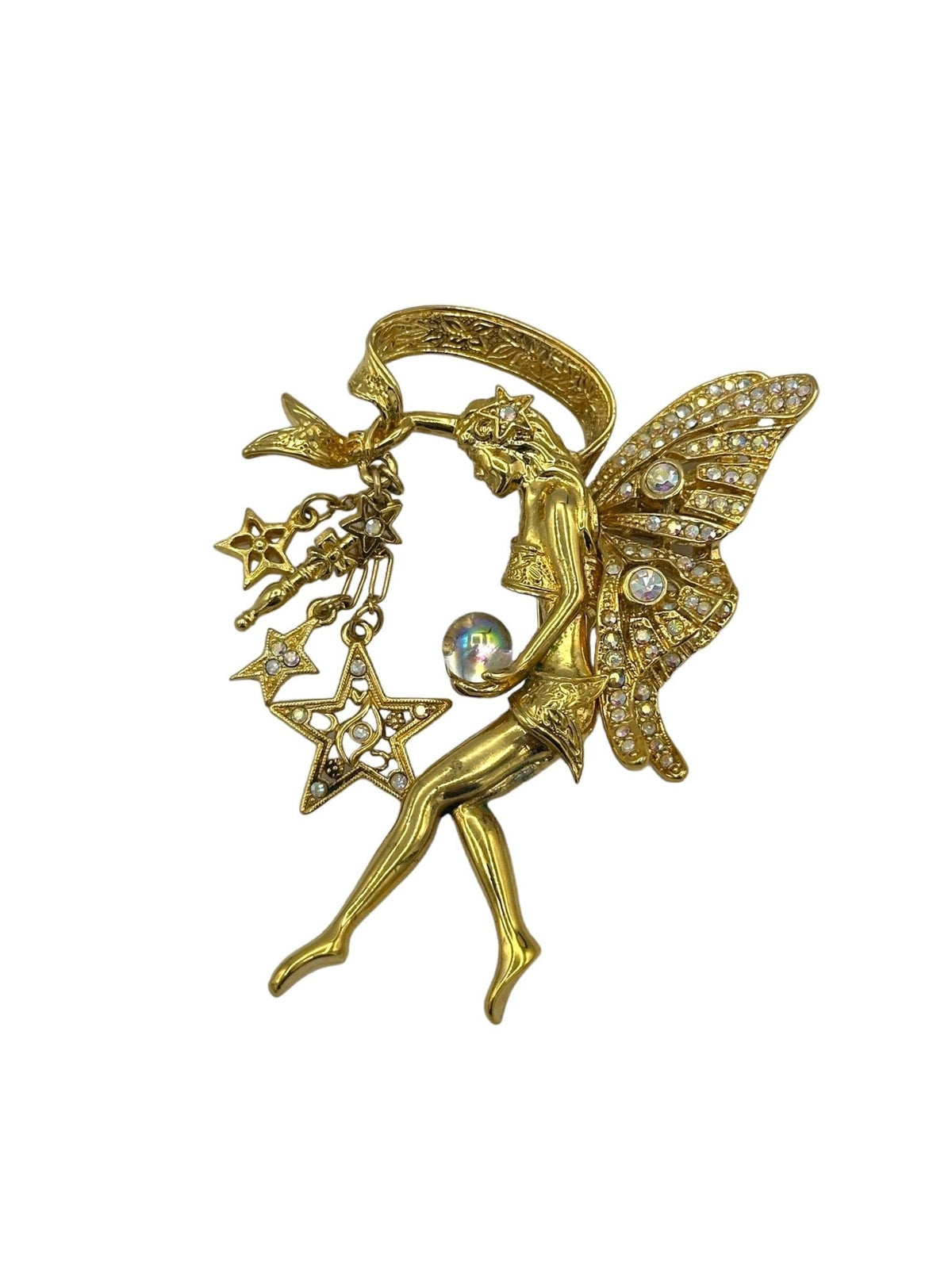 Gold Kirks Folly Large Fairy Godmother Charm AB Rhinestone Brooch - 24 Wishes Vintage Jewelry