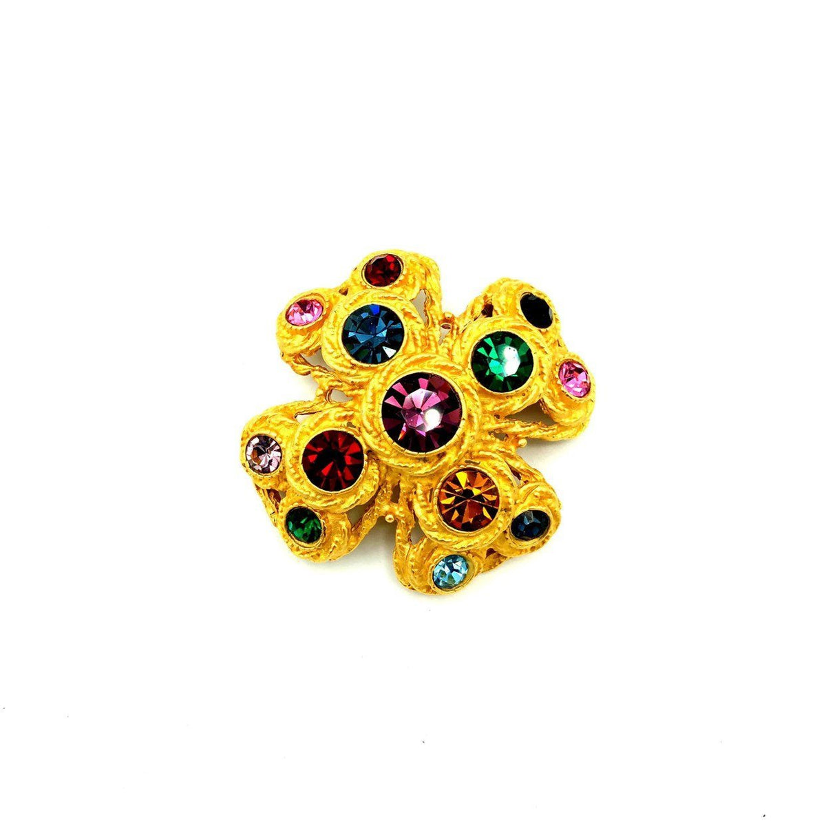 Gold Maltese Multi - Color Rhinestone Vintage Brooch - 24 Wishes Vintage Jewelry