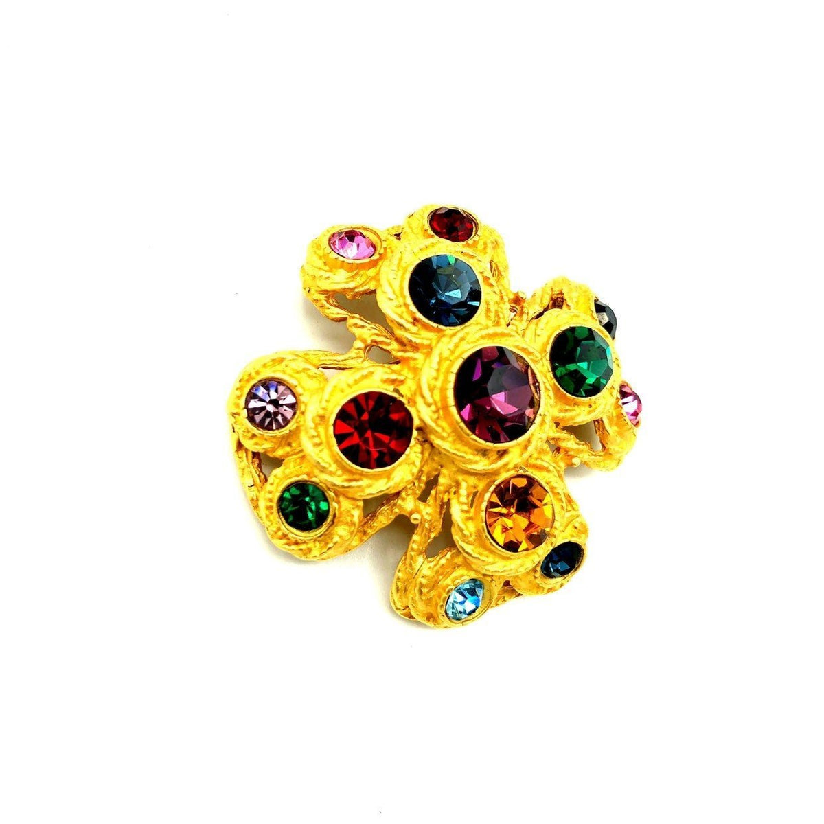 Gold Maltese Multi - Color Rhinestone Vintage Brooch - 24 Wishes Vintage Jewelry