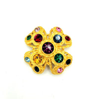 Gold Maltese Multi - Color Rhinestone Vintage Brooch - 24 Wishes Vintage Jewelry