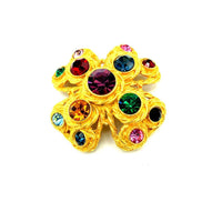 Gold Maltese Multi - Color Rhinestone Vintage Brooch - 24 Wishes Vintage Jewelry