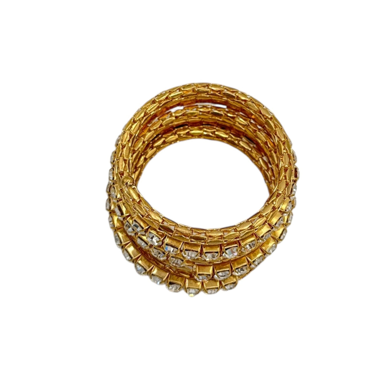 Gold mesh bracelet top view on a white background
