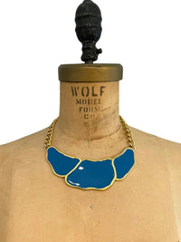 Gold Monet Blue Enamel Collar Necklace - 24 Wishes Vintage Jewelry