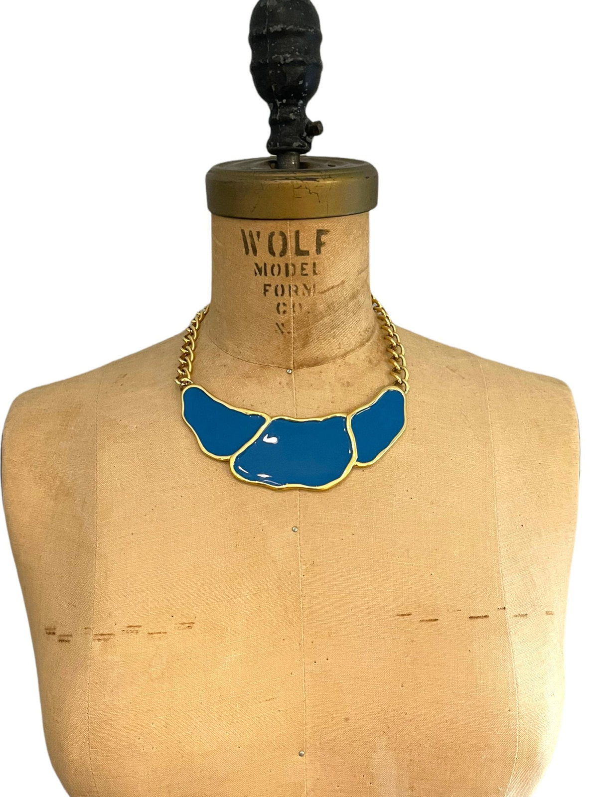 Gold Monet Blue Enamel Collar Necklace - 24 Wishes Vintage Jewelry