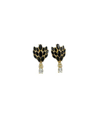 Gold Monet Jet Black Marquise Rhinestone Cluster Dangle Vintage Clip - On Earrings - 24 Wishes Vintage Jewelry