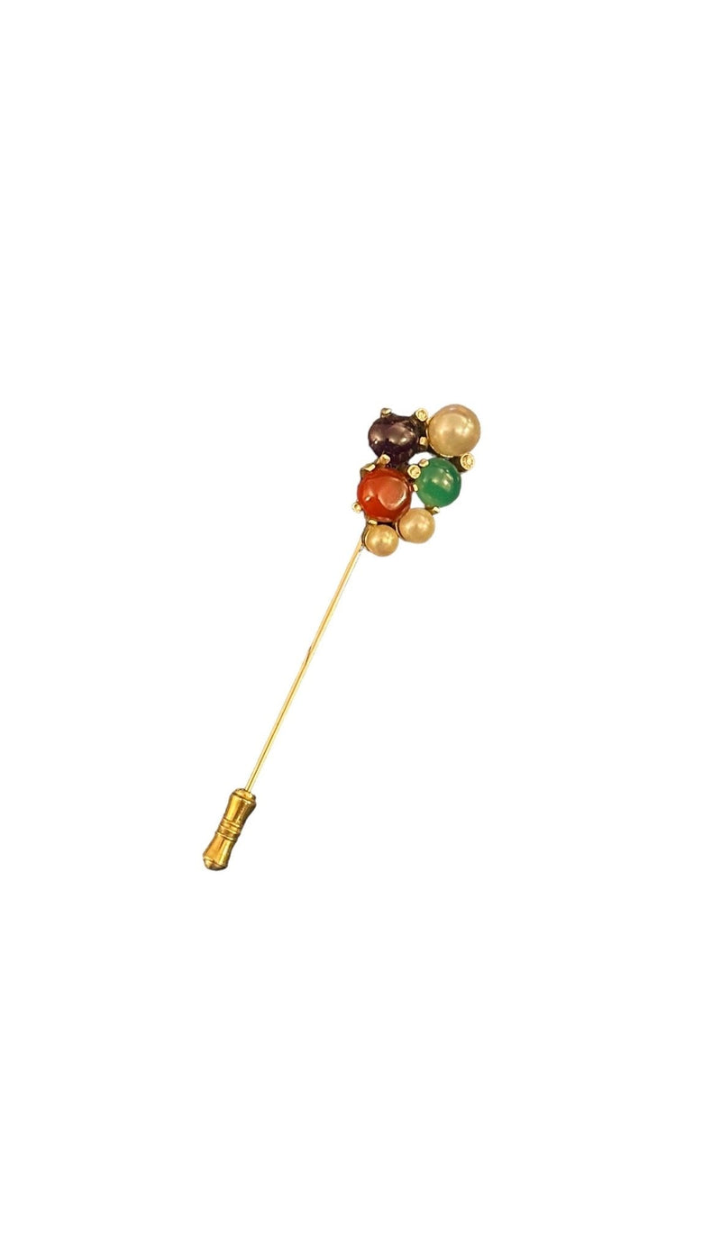 Gold Multi - Cabochon & Pearl Crystal Stick Pin - 24 Wishes Vintage Jewelry