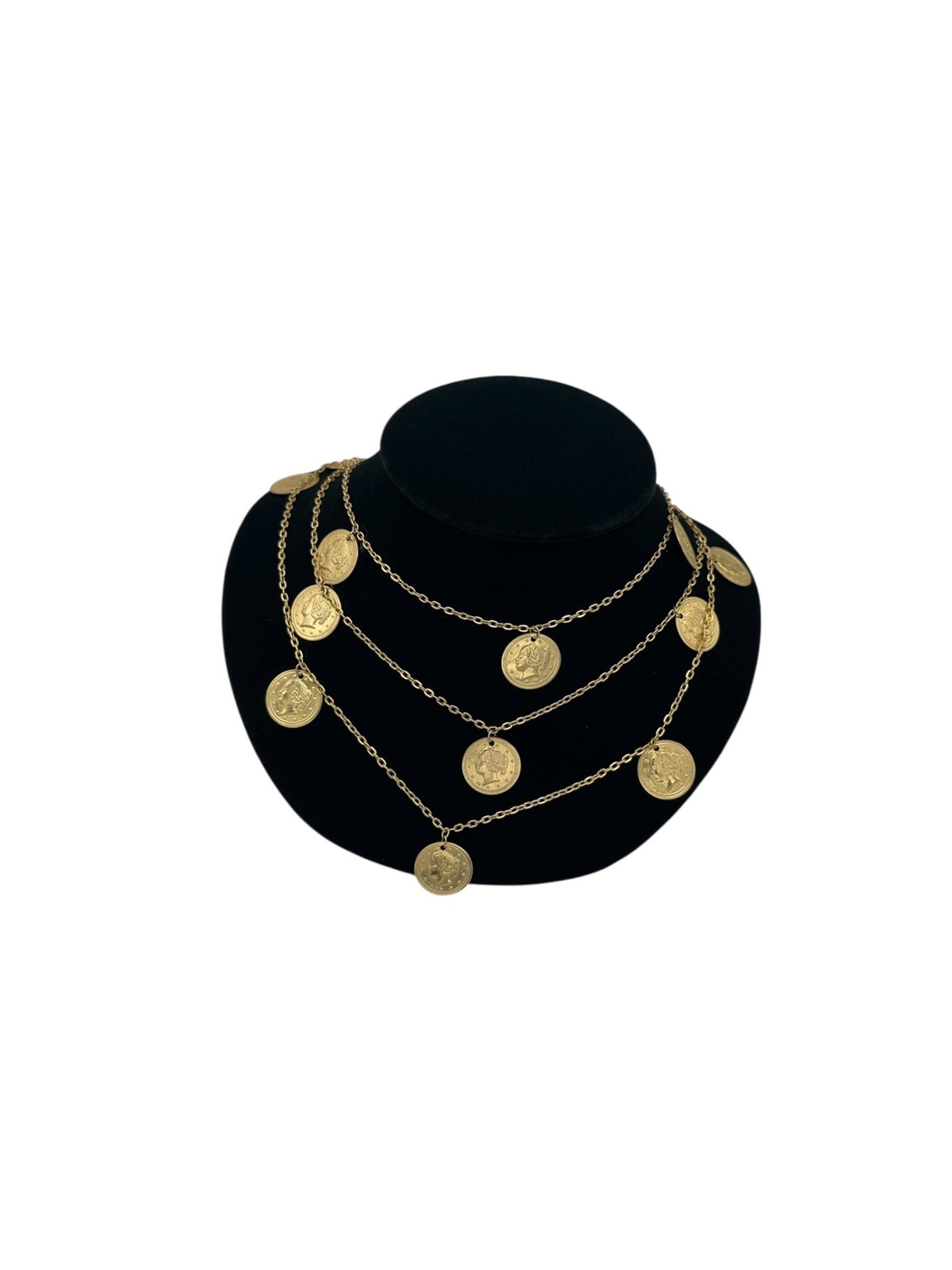 Gold Multi - Chain Coin Charm Vintage Necklace Necklaces & Pendants 24 Wishes Vintage Jewelry