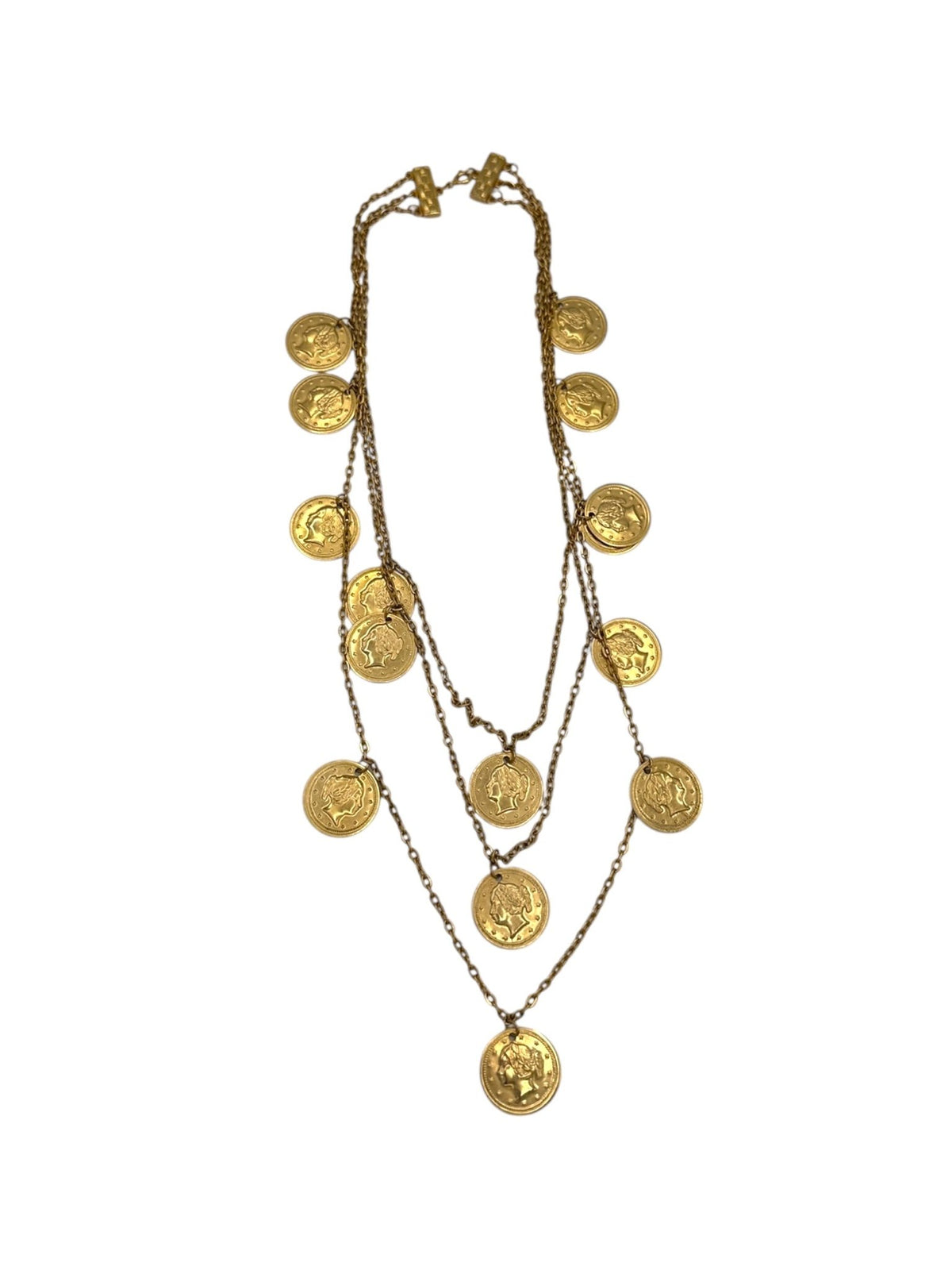 Gold Multi - Chain Coin Charm Vintage Necklace Necklaces & Pendants 24 Wishes Vintage Jewelry
