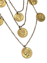 Gold Multi - Chain Coin Charm Vintage Necklace Necklaces & Pendants 24 Wishes Vintage Jewelry