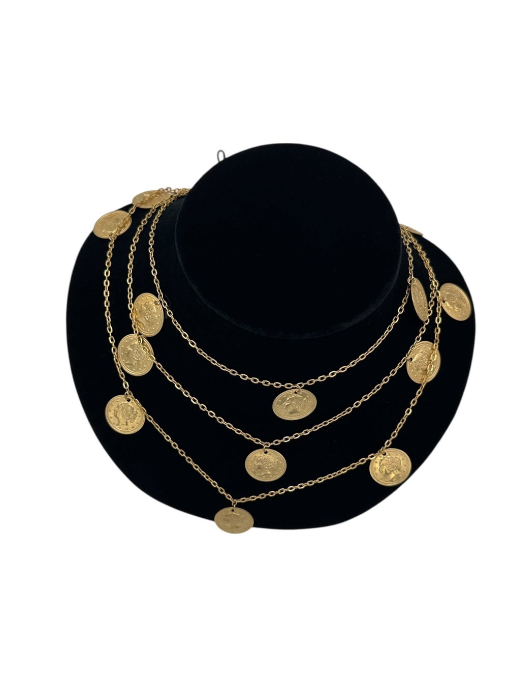 Gold Multi - Chain Coin Charm Vintage Necklace Necklaces & Pendants 24 Wishes Vintage Jewelry