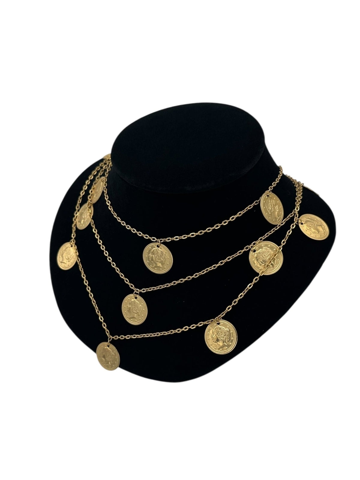 Gold Multi - Chain Coin Charm Vintage Necklace Necklaces & Pendants 24 Wishes Vintage Jewelry