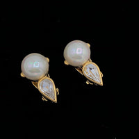 Gold Nina Ricci Classic Pearl & Rhinestone Vintage Clip - On Earrings - 24 Wishes Vintage Jewelry