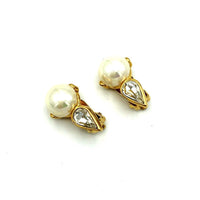 Gold Nina Ricci Classic Pearl & Rhinestone Vintage Clip - On Earrings - 24 Wishes Vintage Jewelry