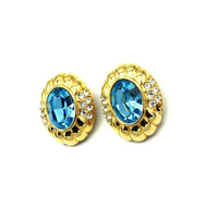 Gold Nolan Miller Blue Topaz Rhinestone Vintage Clip - On Earrings - 24 Wishes Vintage Jewelry