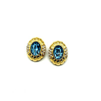 Gold Nolan Miller Blue Topaz Rhinestone Vintage Clip - On Earrings - 24 Wishes Vintage Jewelry