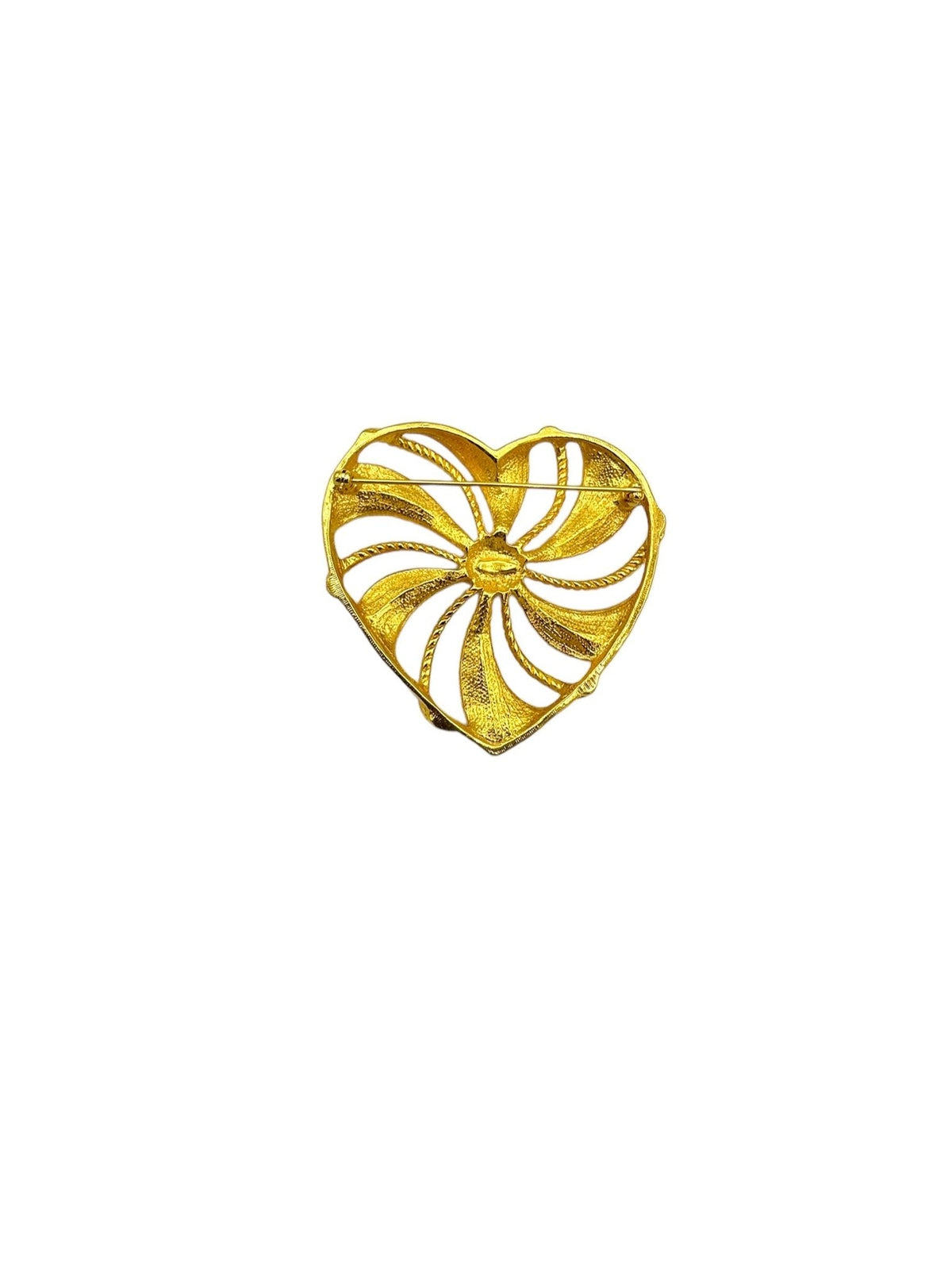 Gold Openwork Rhinestone Large Heart Romantic Trelles Avon Brooch - 24 Wishes Vintage Jewelry