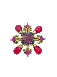 Gold Oscar De La Renta Pink Maltese Cross Brooch - 24 Wishes Vintage Jewelry