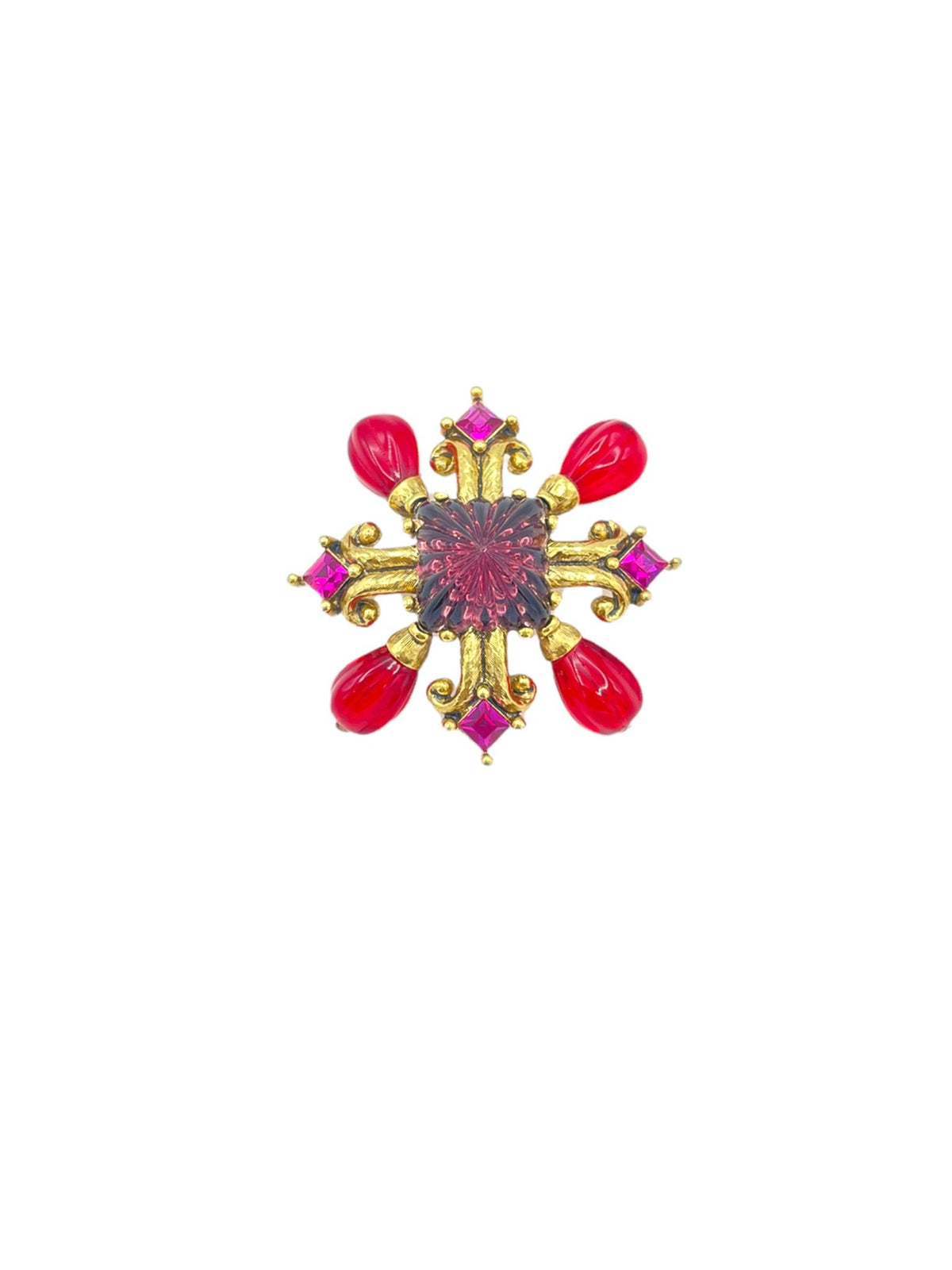 Gold Oscar De La Renta Pink Maltese Cross Brooch - 24 Wishes Vintage Jewelry