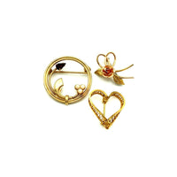 Gold Pearl Vintage Heart Brooch Scatter Pin Trio - 24 Wishes Vintage Jewelry