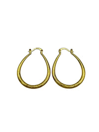 Gold Plated Sterling Silver Large Vintage Oblong Etched Hoop Pierced Earrings - 24 Wishes Vintage Jewelry