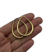 Gold Plated Sterling Silver Large Vintage Oblong Etched Hoop Pierced Earrings - 24 Wishes Vintage Jewelry