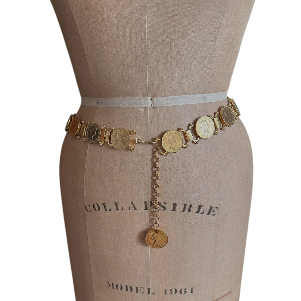 Gold Queen Elizabeth Coin Link Belt Vintage Book Chain Style Waist Chain Accessories 24 Wishes Vintage Jewelry