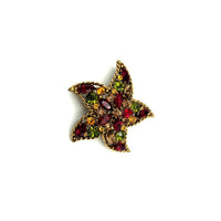 Gold Regency Red & Green Rhinestone Starfish Vintage Brooch - 24 Wishes Vintage Jewelry