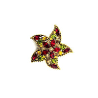 Gold Regency Red & Green Rhinestone Starfish Vintage Brooch - 24 Wishes Vintage Jewelry