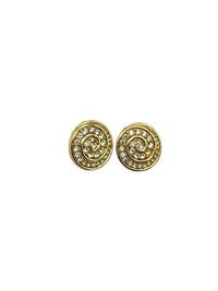 Gold Round Swarovski Clear Crystal Pave Rhinestone Clip - on Earrings - 24 Wishes Vintage Jewelry