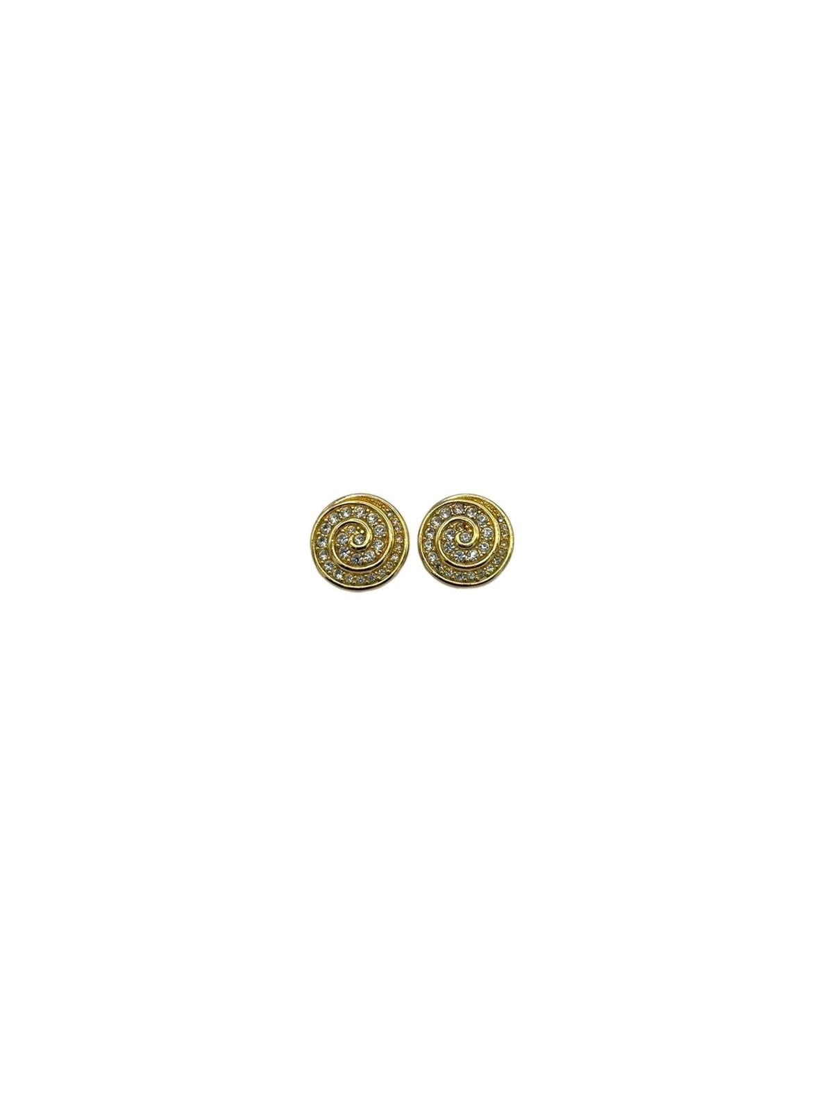 Gold Round Swarovski Clear Crystal Pave Rhinestone Clip - on Earrings - 24 Wishes Vintage Jewelry