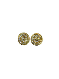 Gold Round Swarovski Clear Crystal Pave Rhinestone Clip - on Earrings - 24 Wishes Vintage Jewelry