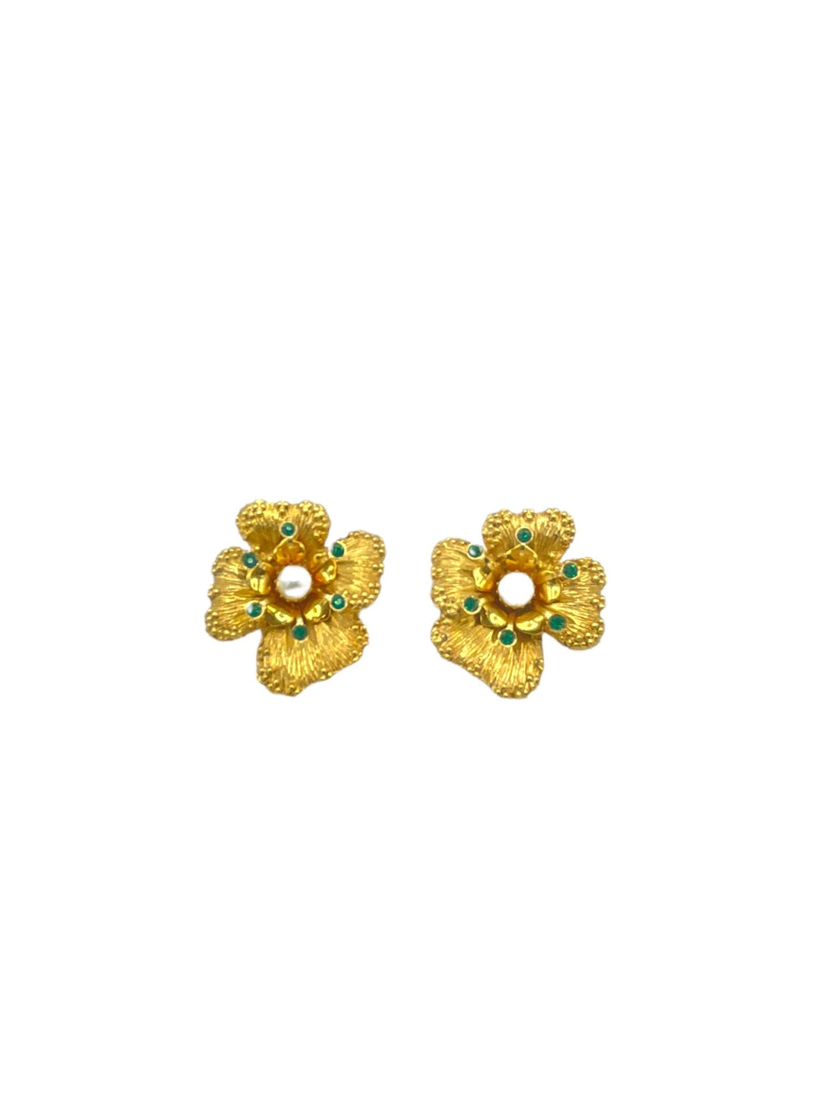 Gold Sarah Coventry Vintage Flower Green Rhinestone Clip - On Earrings - 24 Wishes Vintage Jewelry