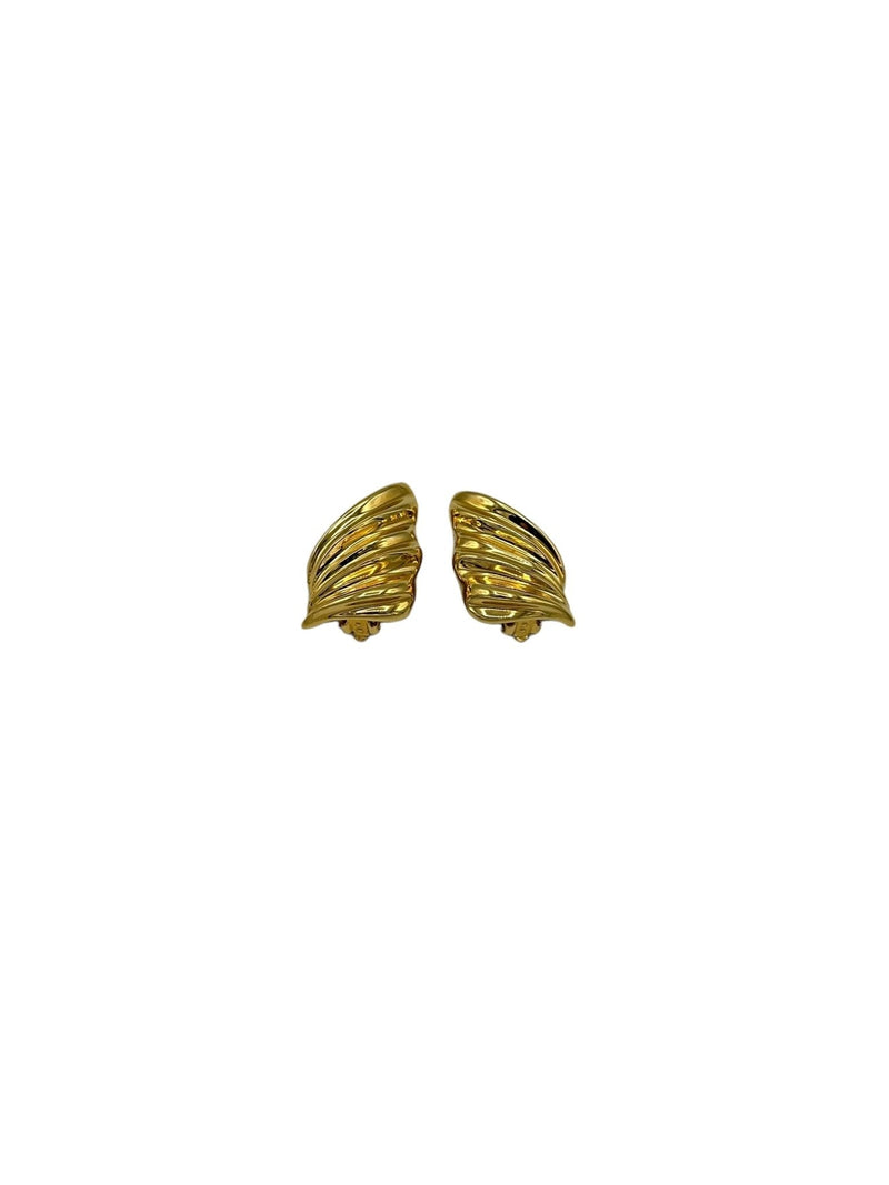 Gold St. John Chunky Classic Clip - On Earrings - 24 Wishes Vintage Jewelry