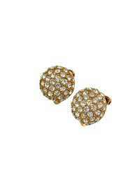 Gold St. John Petite Gold Round Diamante Vintage Clip - On Earrings - 24 Wishes Vintage Jewelry