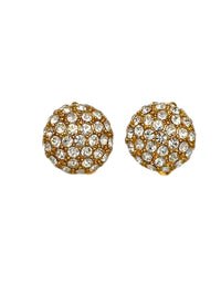 Gold St. John Petite Gold Round Diamante Vintage Clip - On Earrings - 24 Wishes Vintage Jewelry